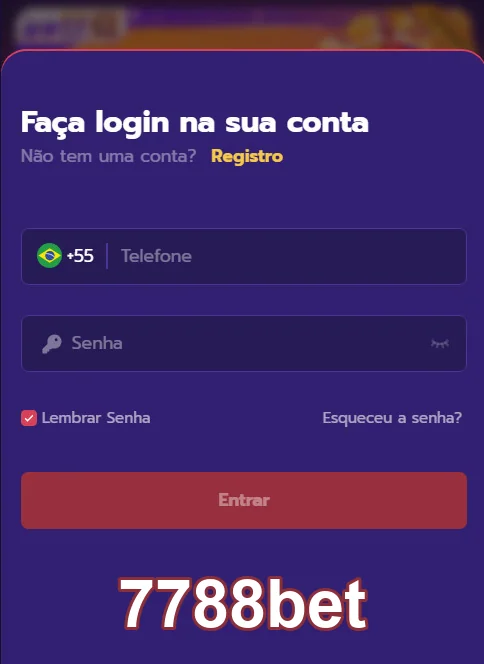 Tela de login da 7788bet para acesso ao cassino online.