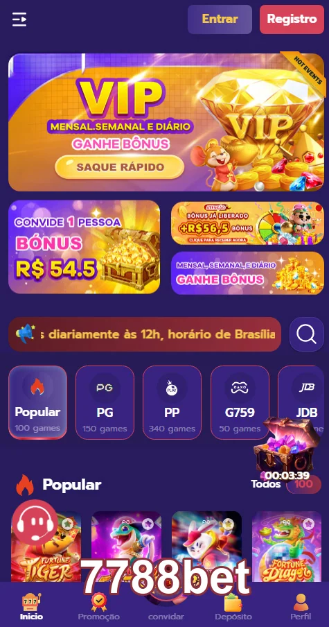 Interface do aplicativo 7788bet destacando serviços VIP.